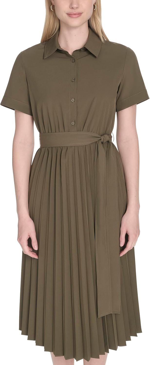 

Женское платье-рубашка Calvin Klein с короткими рукавами и завязками на талии, Caper