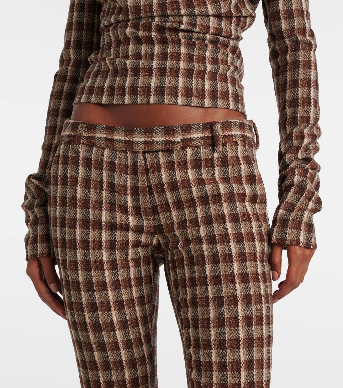 Расклешенные брюки из смеси шерсти и хлопка в клетку Acne Studios, цвет beige/brown — фото 4