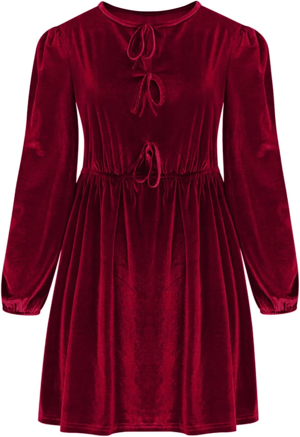 Платье Velvet с длинным рукавом и бантом спереди, силуэт baby doll, фасон A-line, для коктейльных вечеринок и праздников Generic, Wine-1 — фото 4