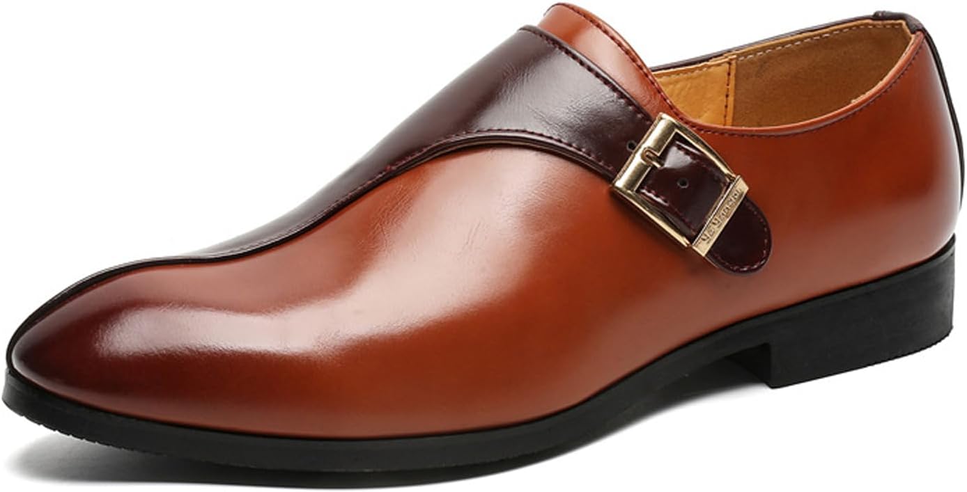 

Мужские кожаные туфли на низком каблуке без шнуровки, ретро, с заостренным носком, металлической пряжкой, противоскользящие, для бизнеса и свадьбы Nelsbrex, коричневый