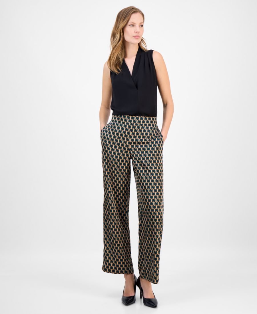 

Женские брюки с принтом, высокой посадкой и широкими штанинами, надеваемые через голову Anne Klein, Pine Forest Multi