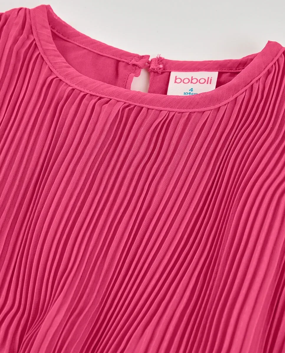 Платье для девочки из плиссированного шифона Boboli, Rosa Chicle — фото 2