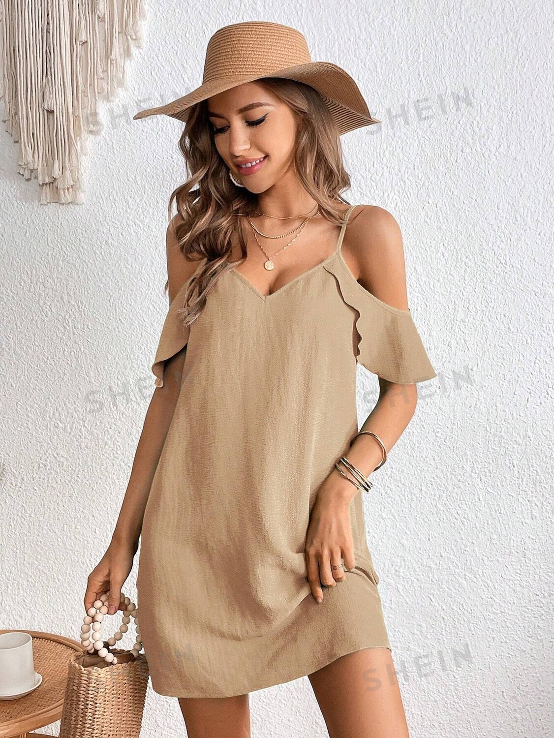 

Платье Shein Vcay с открытыми плечами, хаки