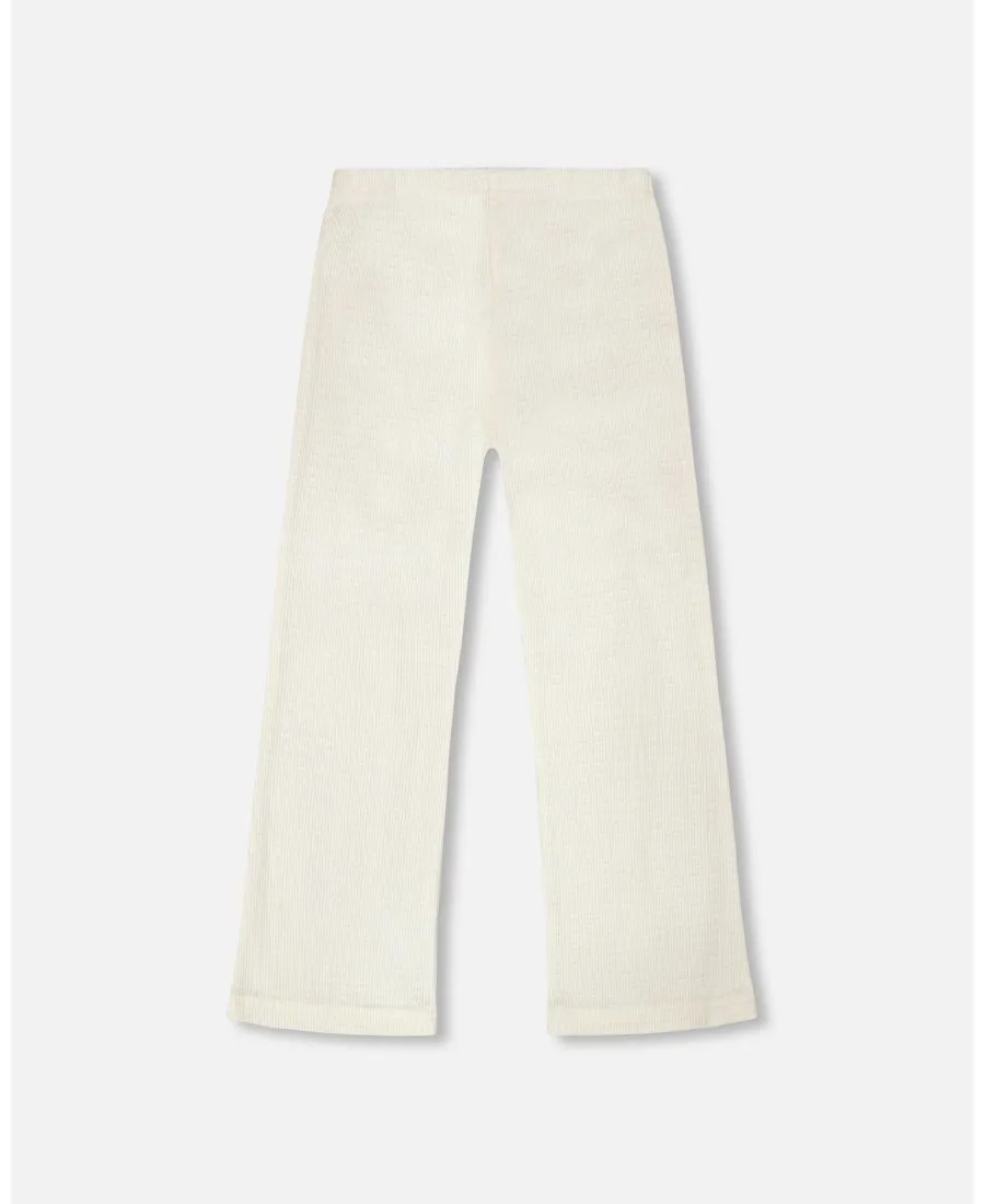 Детские леггинсы из жатого трикотажа для девочек Deux par Deux, Off-White — фото 2