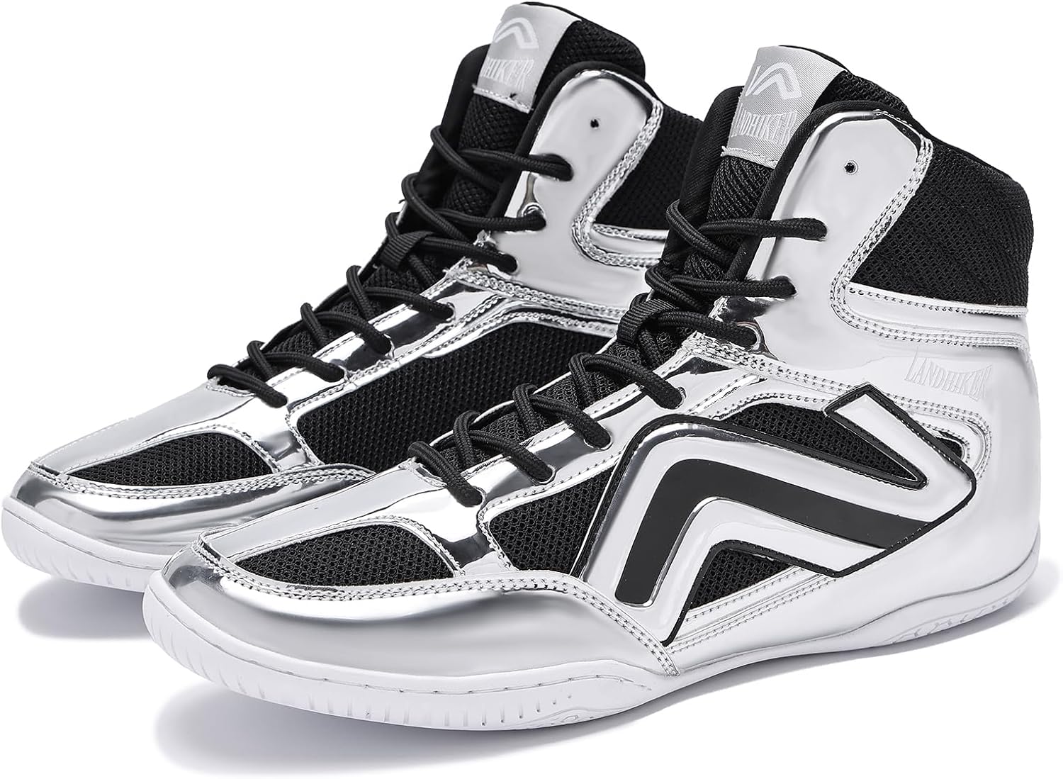 

Борцовки для мужчин Боксерки для мужчин Борцовские ботинки Высокие кроссовки для фитнеса, тяжелой атлетики и пауэрлифтинга Легкие, с нескользящей подошвой, дышащие Hikldk, серебро