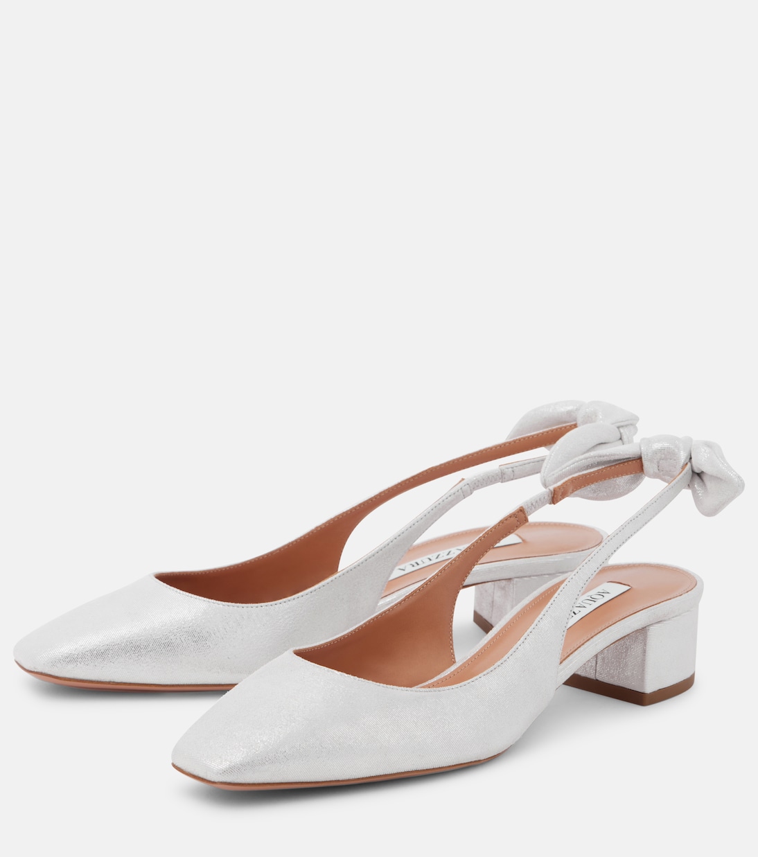 Туфли-лодочки Very Bow из кожи с открытой пяткой Aquazzura, серебряный — фото 4