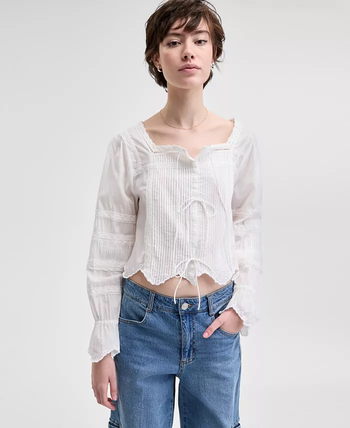 

Блузка из хлопка с плиссировкой и фигурным подолом Petite And Now This, белый