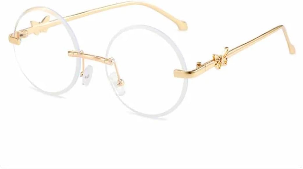 

Модные большие круглые солнцезащитные очки без оправы для женщин, роскошные очки с декором в виде бабочек, металлические дужки, мужские дорожные очки UV400 TVTBBVV, Gold Clear