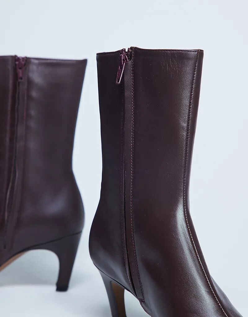 Ботильоны на высоком каблуке из высококачественной кожи Topshop Neeve бордового цвета — фото 4