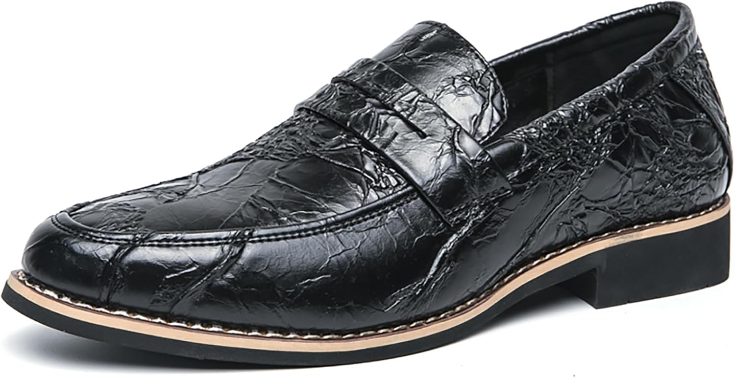 

Мужские кожаные лоферы с принтом, массивным каблуком, классическим круглым носком, без шнурков, с мягкой подошвой, комфортные, для вечеринок, свадьбы, работы и повседневной носки Qeosnbx, черный