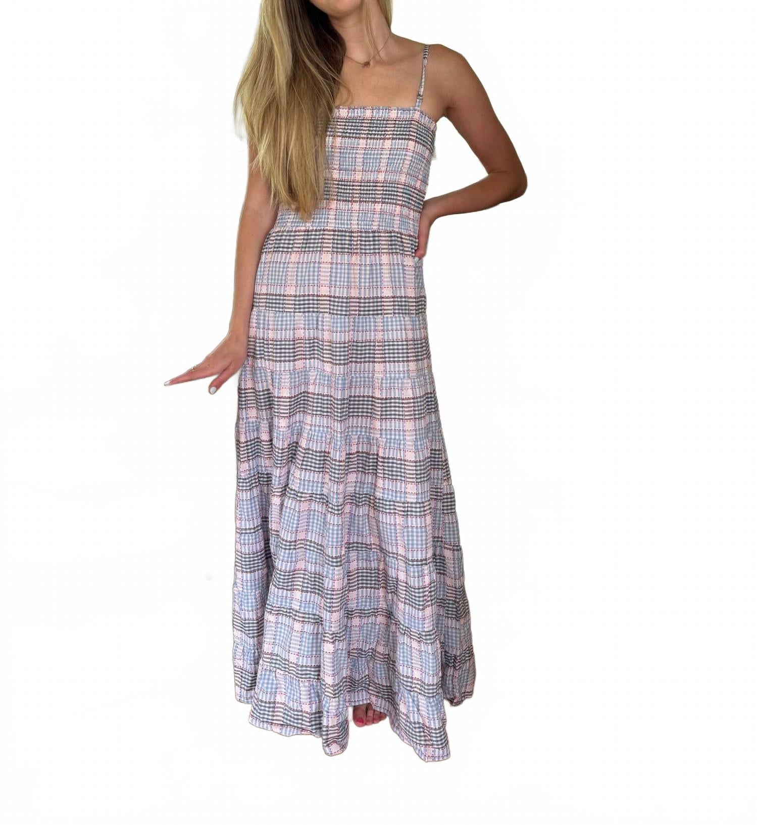 

Dalel Americana платье макси в синюю клетку с присборенной деталью FRNCH