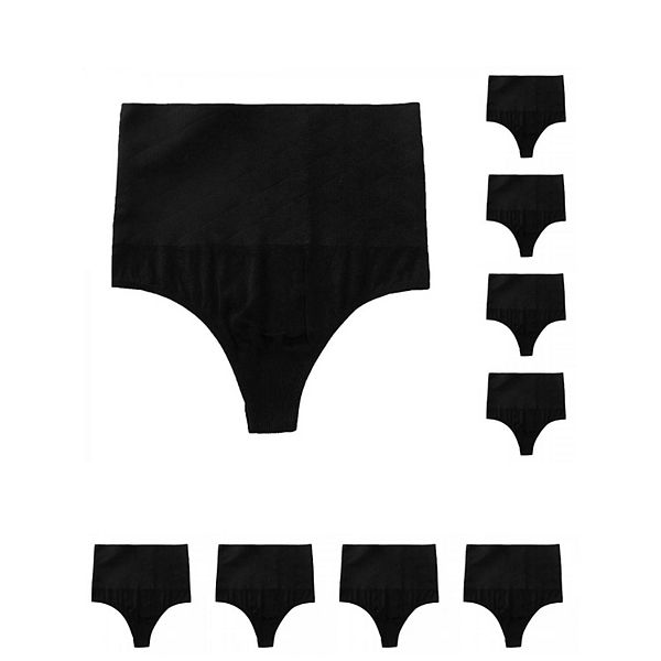 

9 пар женских корректирующих трусиков-стрингов для контроля живота, утягивающее белье, высокие, без следов Inspire Chic, Black