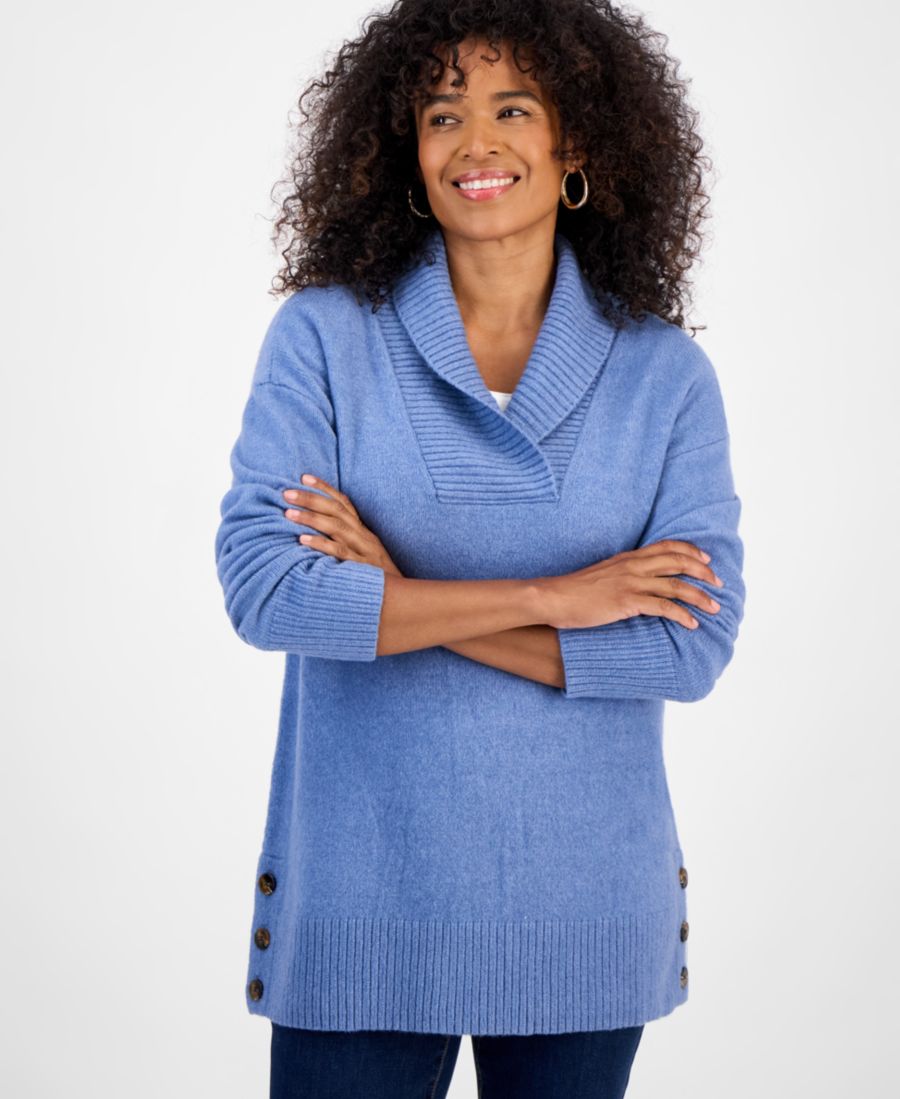 

Женская туника с воротником-шалью и пуговицами по низу, размеры PXS-4X Style & Co, Blue Anchor