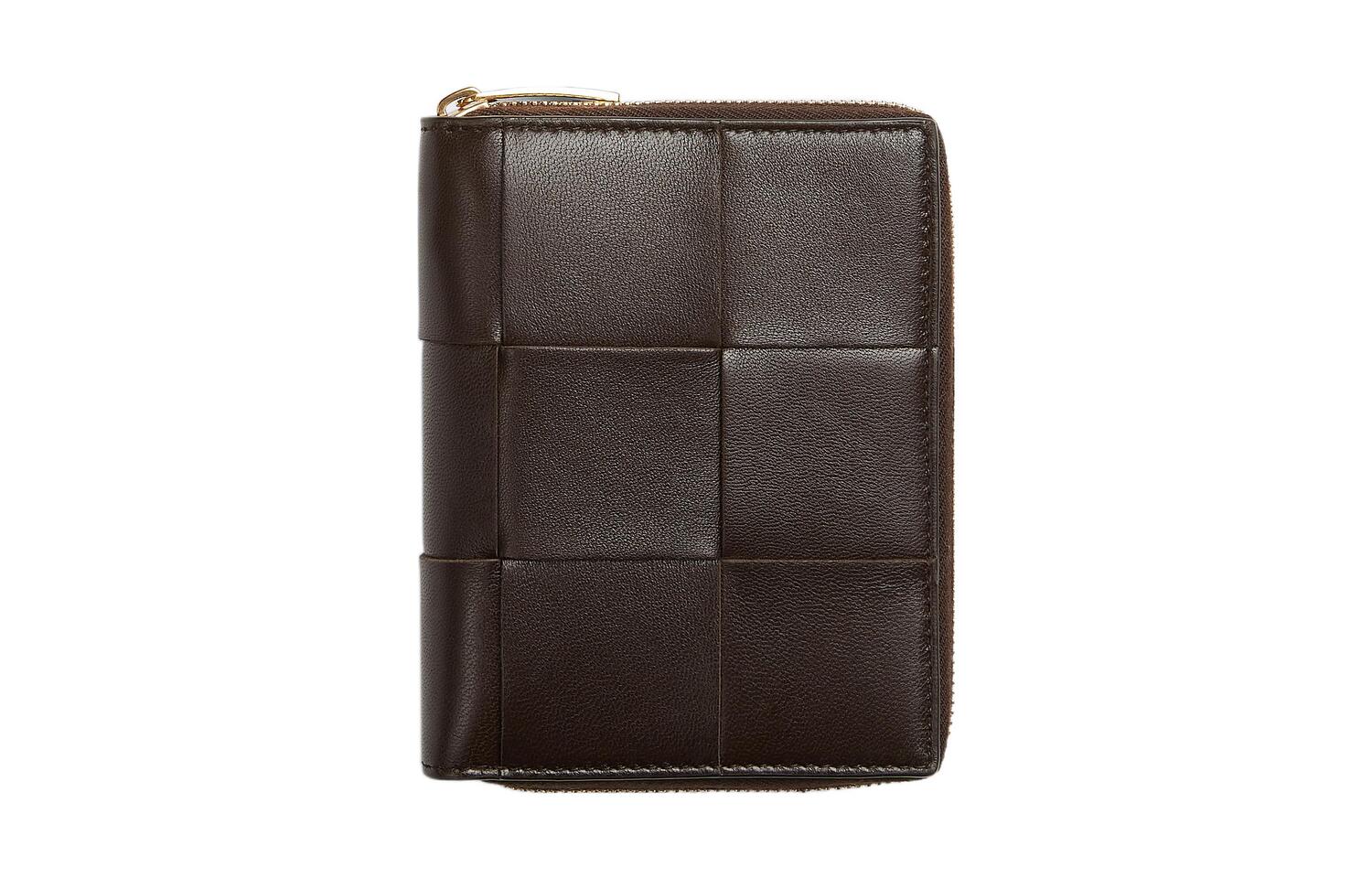 

Bottega Veneta Женский бумажник из овчины с коровьей кожей большого размера тёмно-коричневый