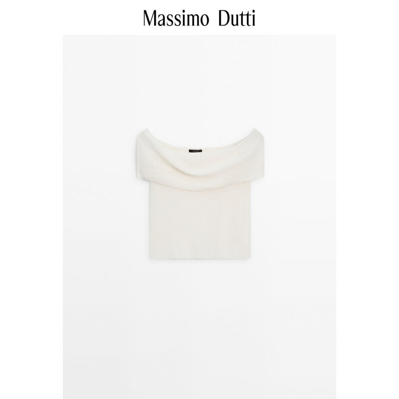 

Футболка женская Massimo Dutti в рубчик, кремово-белый