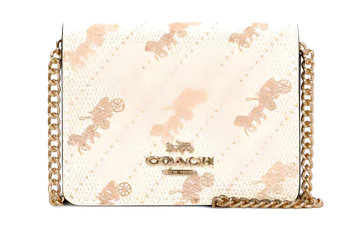 

COACH Холщовая сумка через плечо с кожаной отделкой миниатюрная женская кремово-бежевая