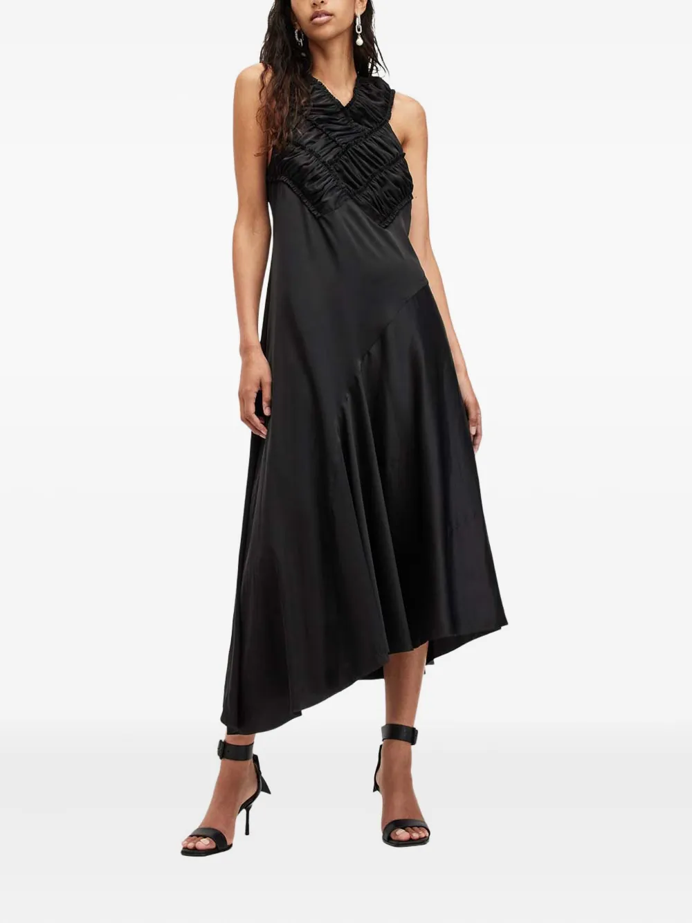 

Платье Mahree с оборками и перекрестной спинкой AllSaints, черный