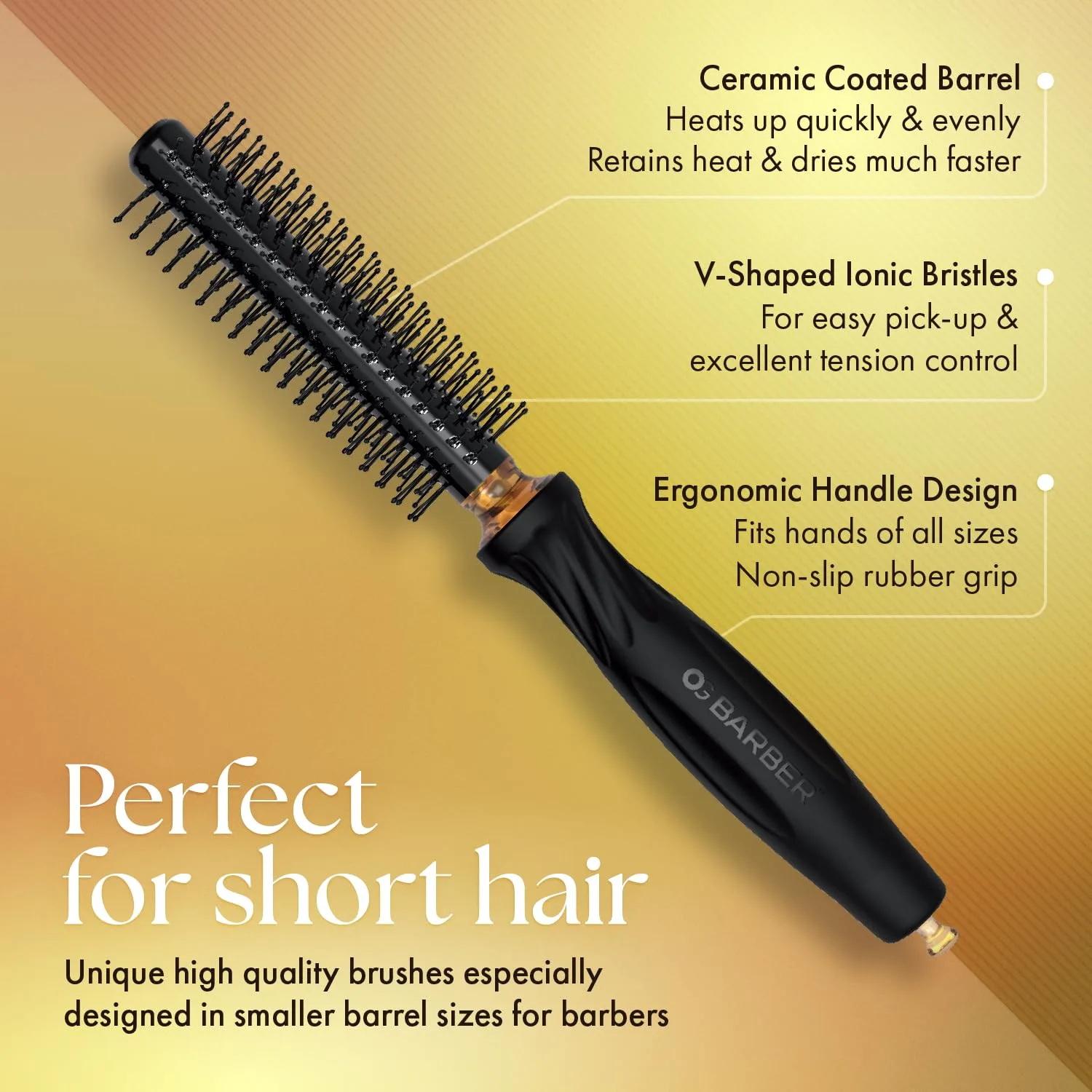 Щетки для волос Olivia Garden OG Barber с удобными шариковыми наконечниками, эргономичная нескользящая ручка, ионная технология, легкие, для легкой и быстрой укладки коротких волос, идеально для мужского груминга 1,3 см — фото 3
