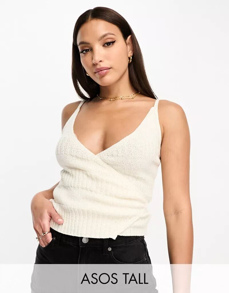 

Кремовые трикотажные майки с запахом ASOS DESIGN Tall, Белый, Кремовые трикотажные майки с запахом ASOS DESIGN Tall
