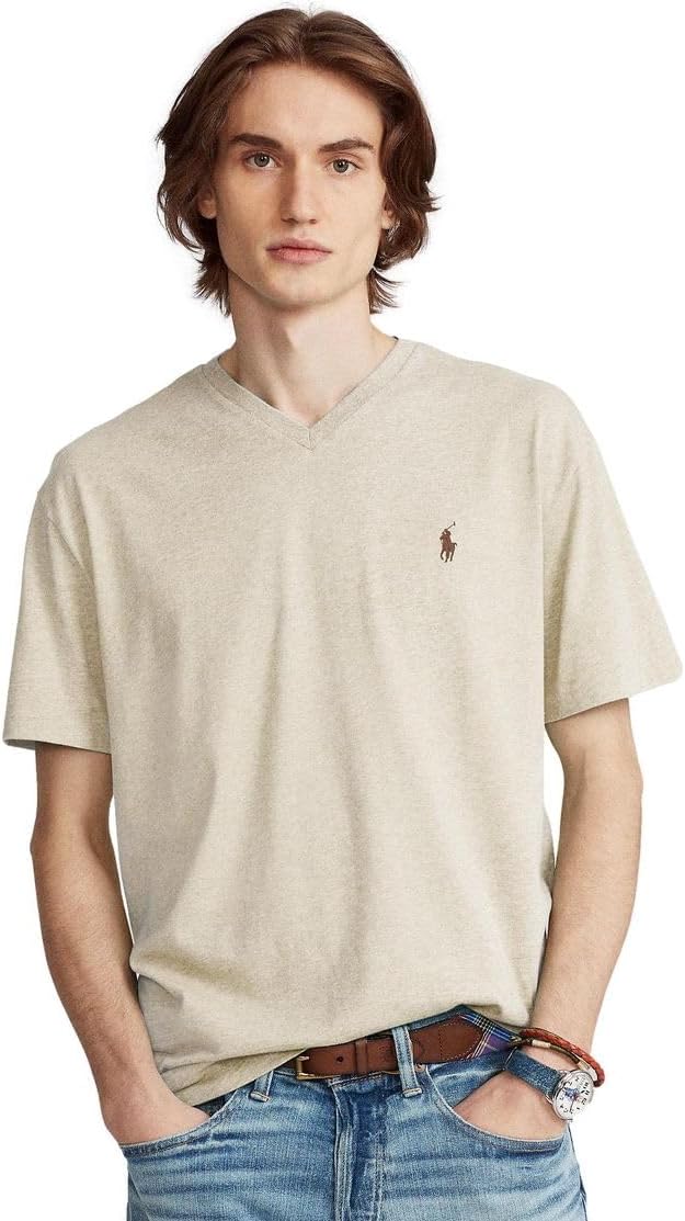 Мужская футболка Polo RL классического кроя с V-образным вырезом POLO RALPH LAUREN, Basic Tan Heather — фото 2