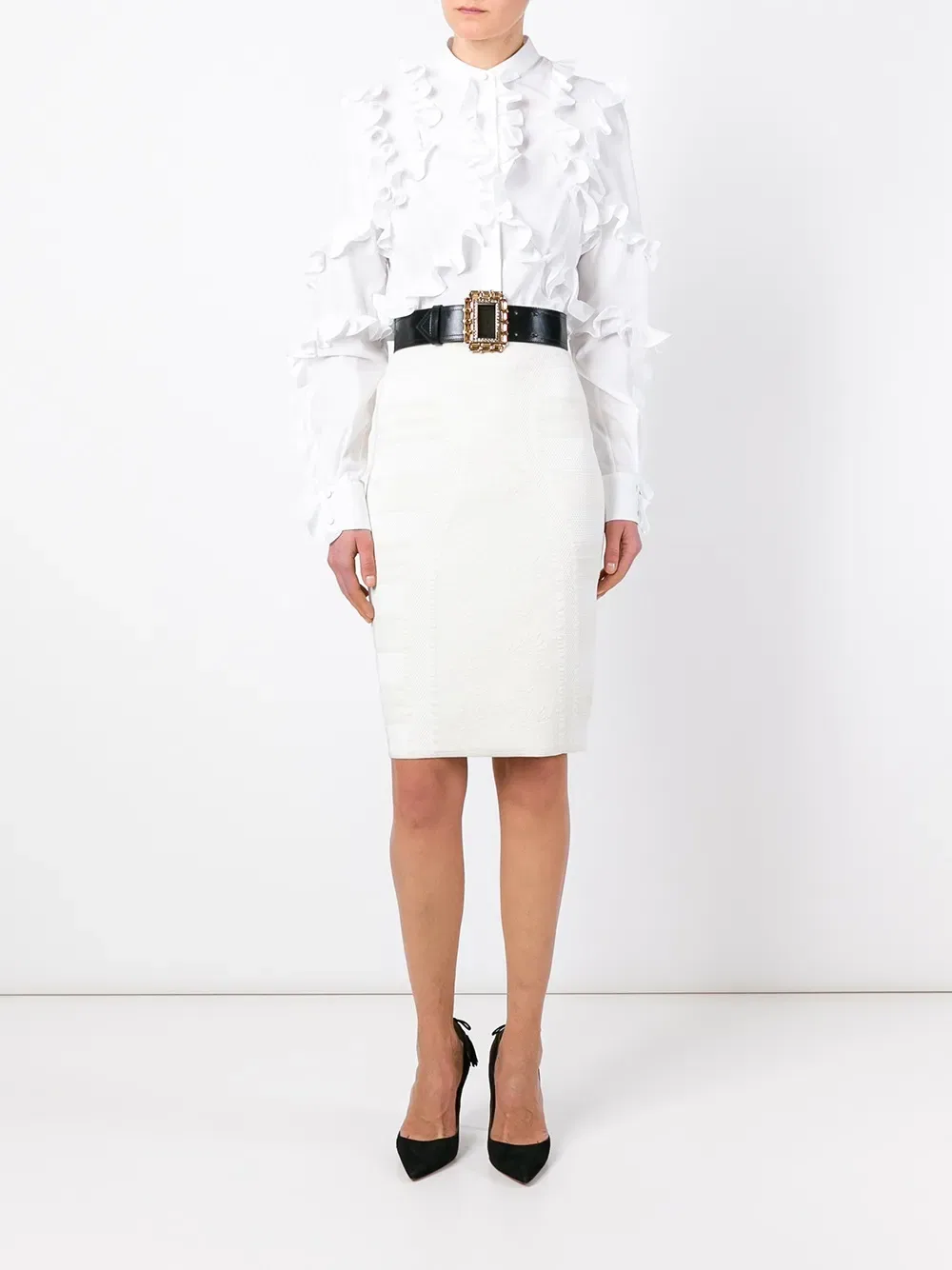 Тканая юбка-карандаш с текстурной текстурой Alexander Mcqueen, белый — фото 4