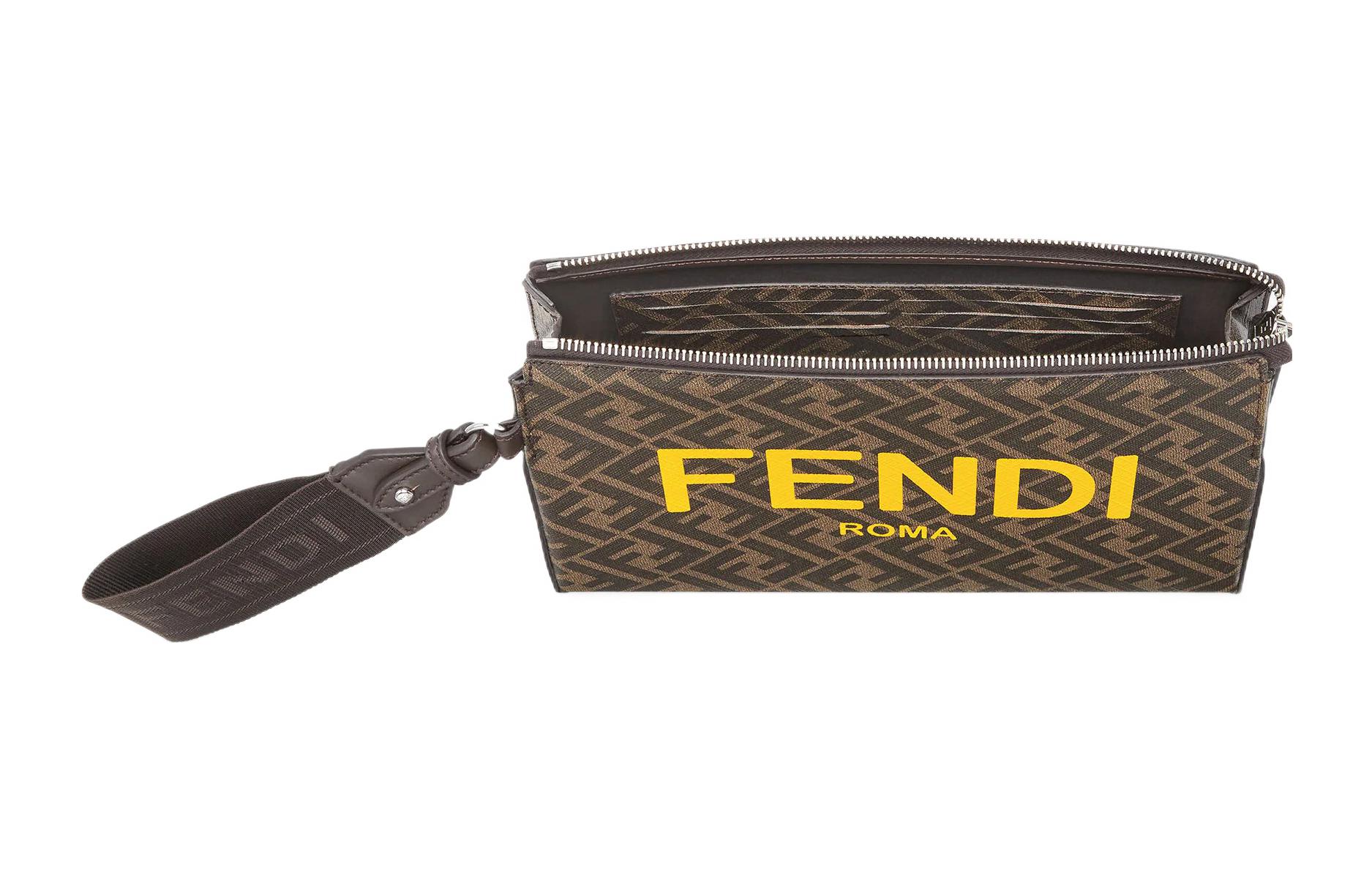 FENDI Хлопковая мужская клатч-сумка коричневого цвета — фото 4