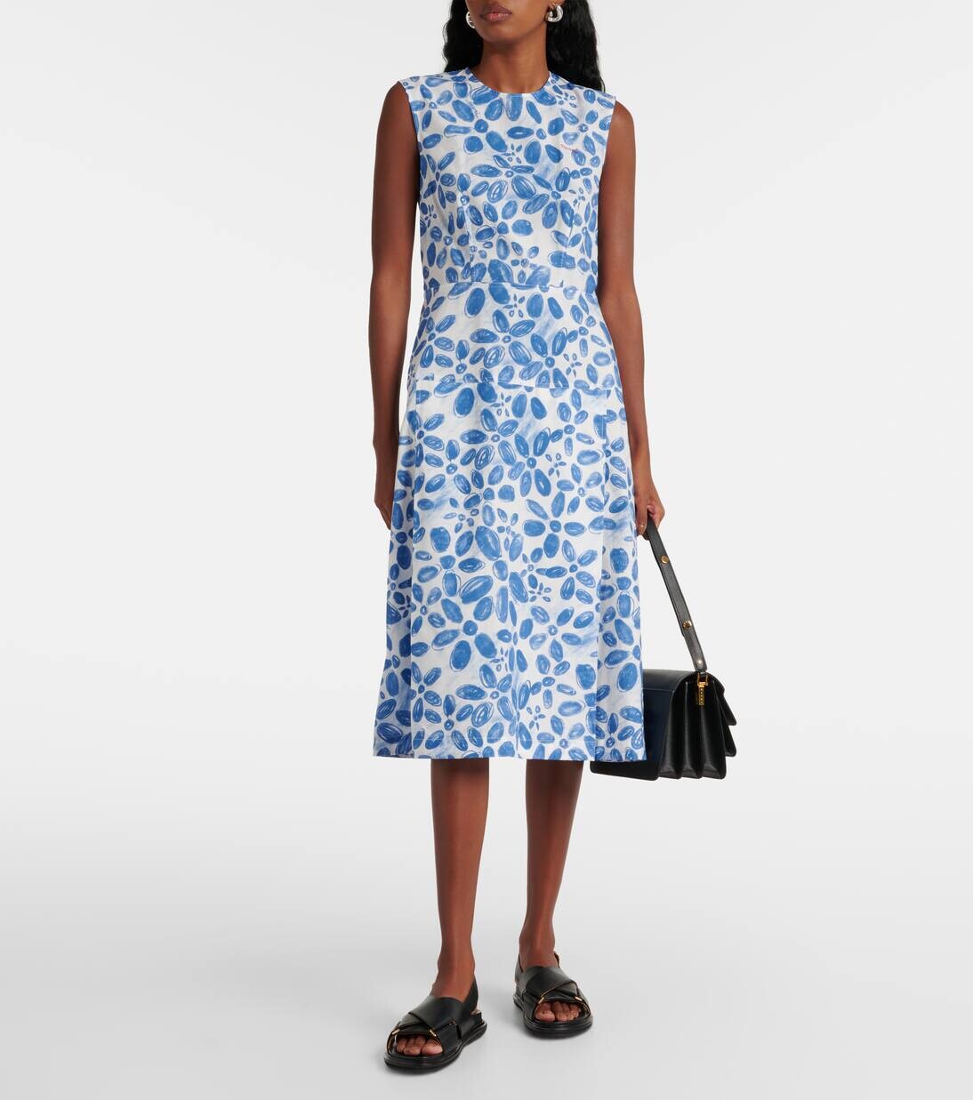 Платье миди из хлопка с принтом Marni, цвет iris blue — фото 2