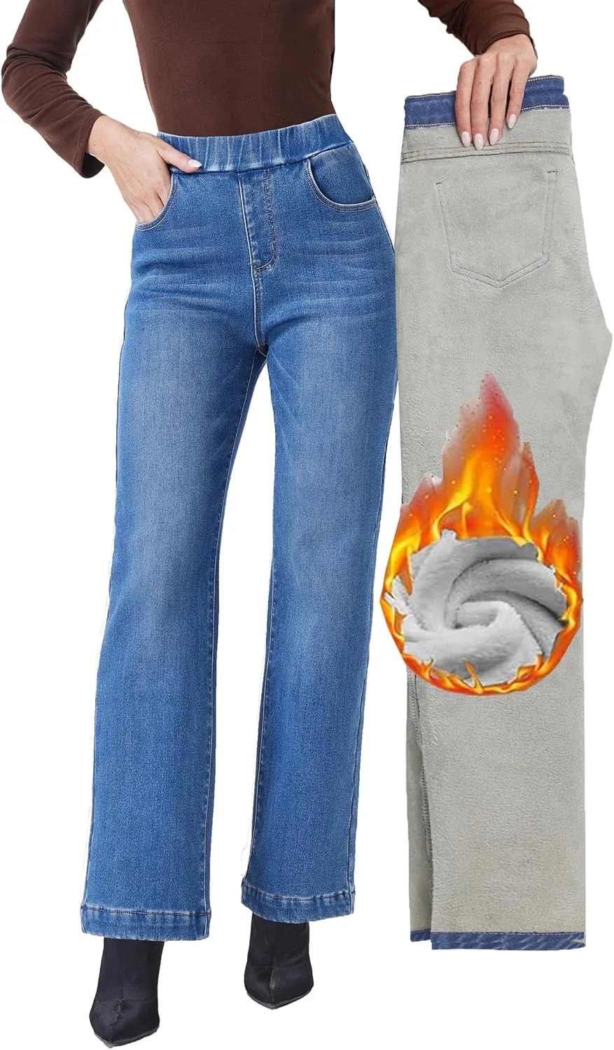 

Fakanhui женские широкие джинсы на флисе