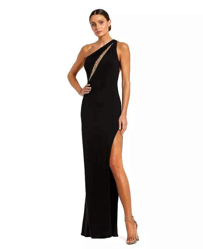 

Женское платье с одним плечом и ажурными декорированными вырезами Mac Duggal, черный
