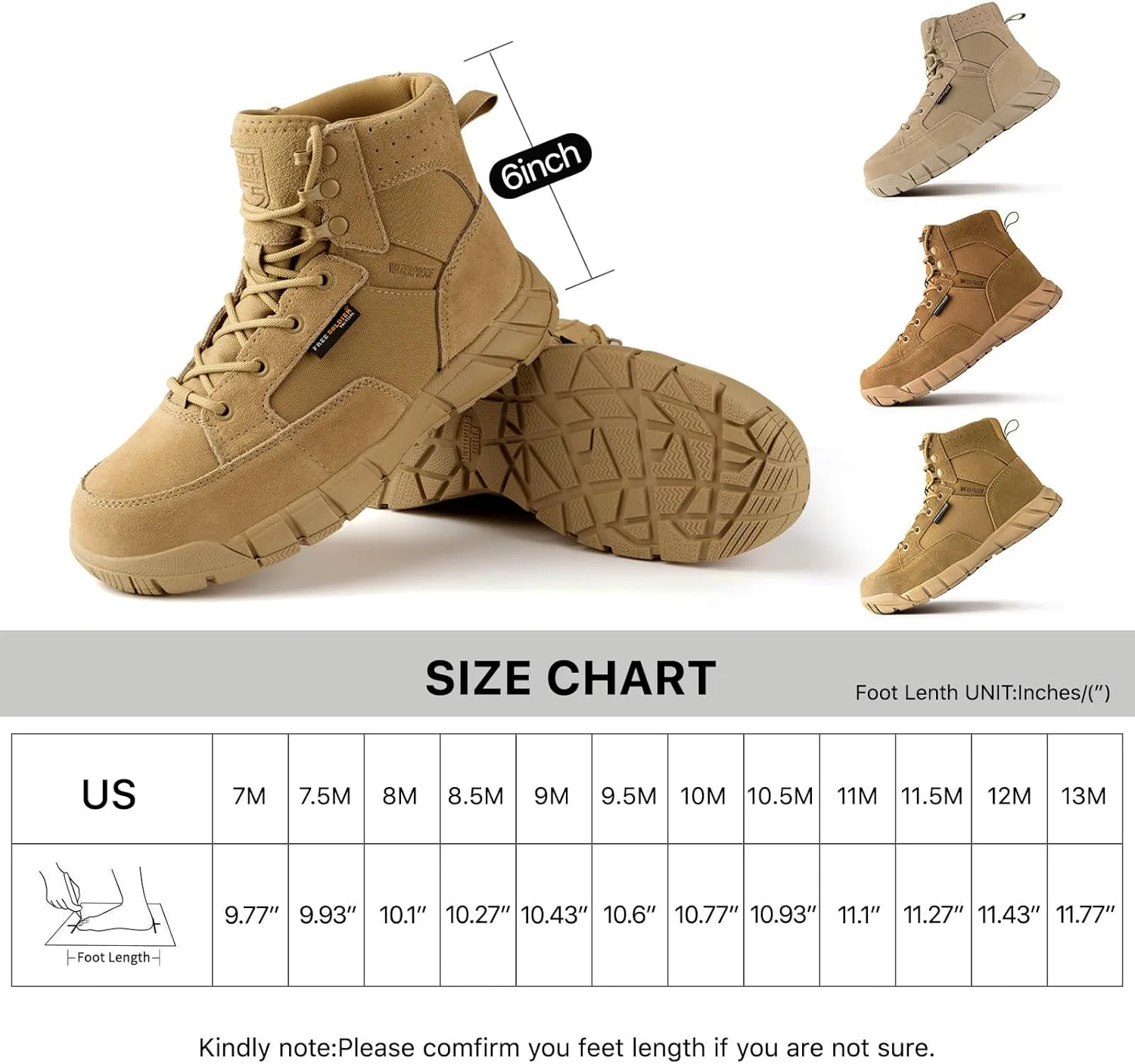 

БЕСПЛАТНЫЕ SOLDIER для мужчин, прочные рабочие ботинки, 6 дюймов, легкие водонепроницаемые походные ботинки из замши и кожи, тактические ботинки Name ‎FREE SOLDIER, светло-коричневый