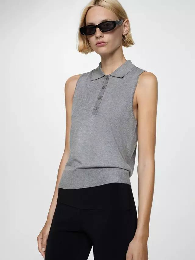 

Топ Mango Paco Sleeveless Polo Knit, серый