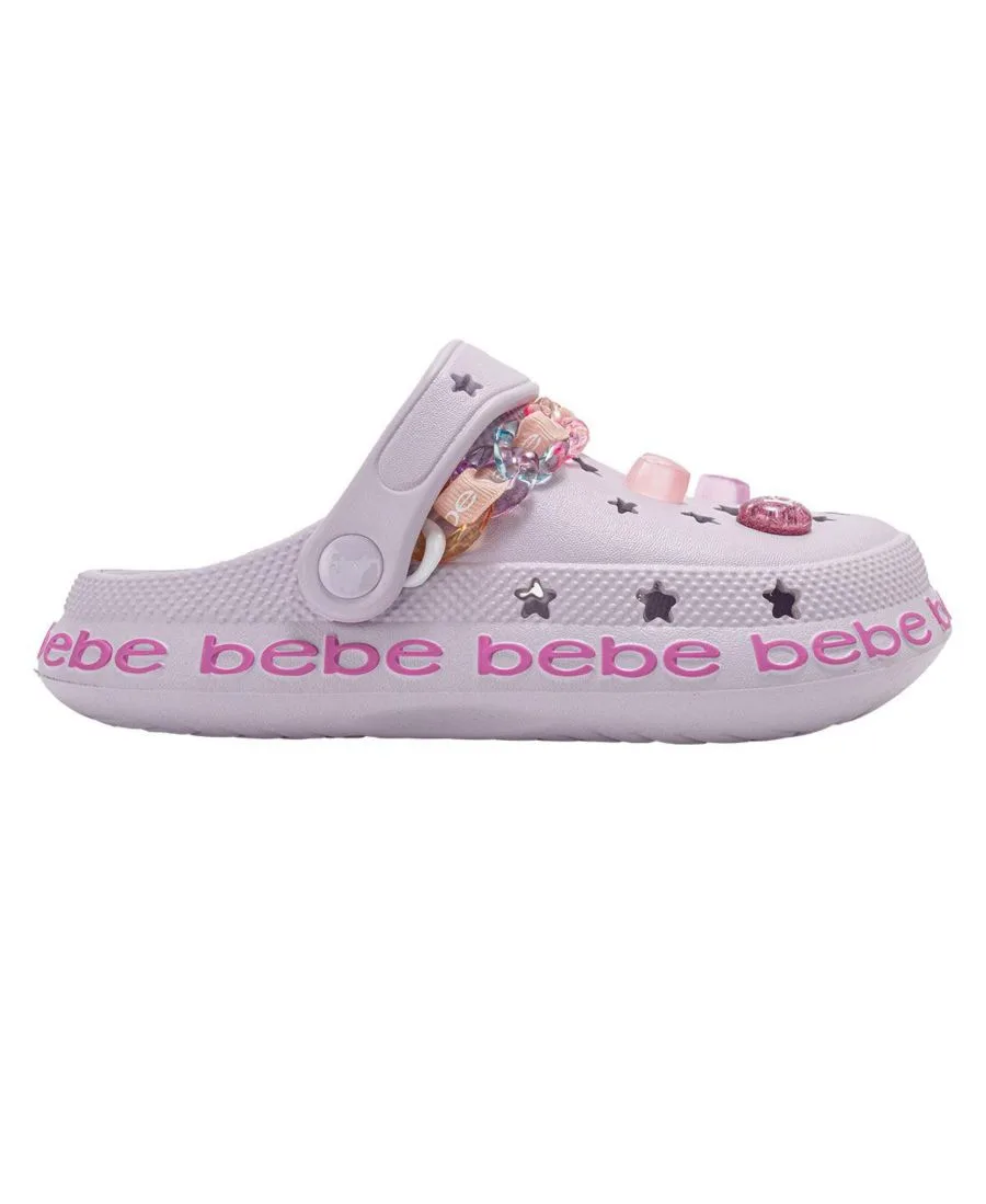 Детские сабо из ЭВА с цепочкой, лентой из грогрена с логотипом и подвесками Bebe, Lavender — фото 2