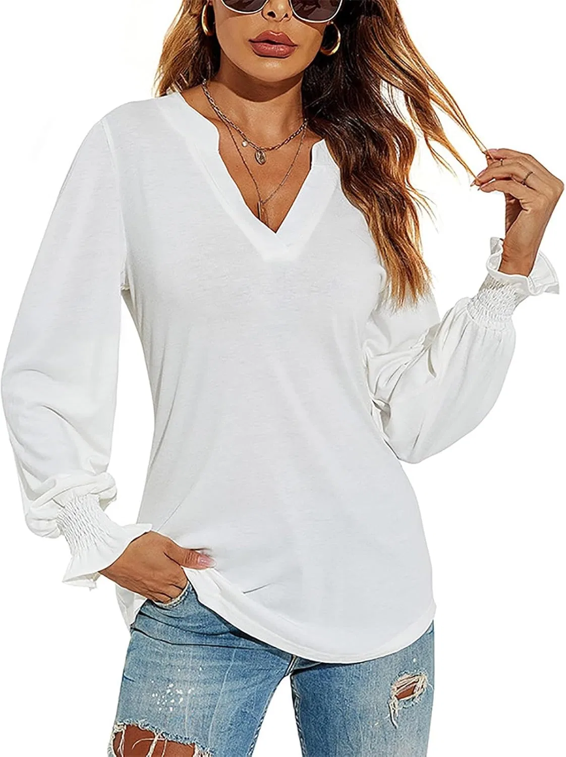 Блуза свободная с V-образным вырезом Lady Loose Tops, белый — фото 4