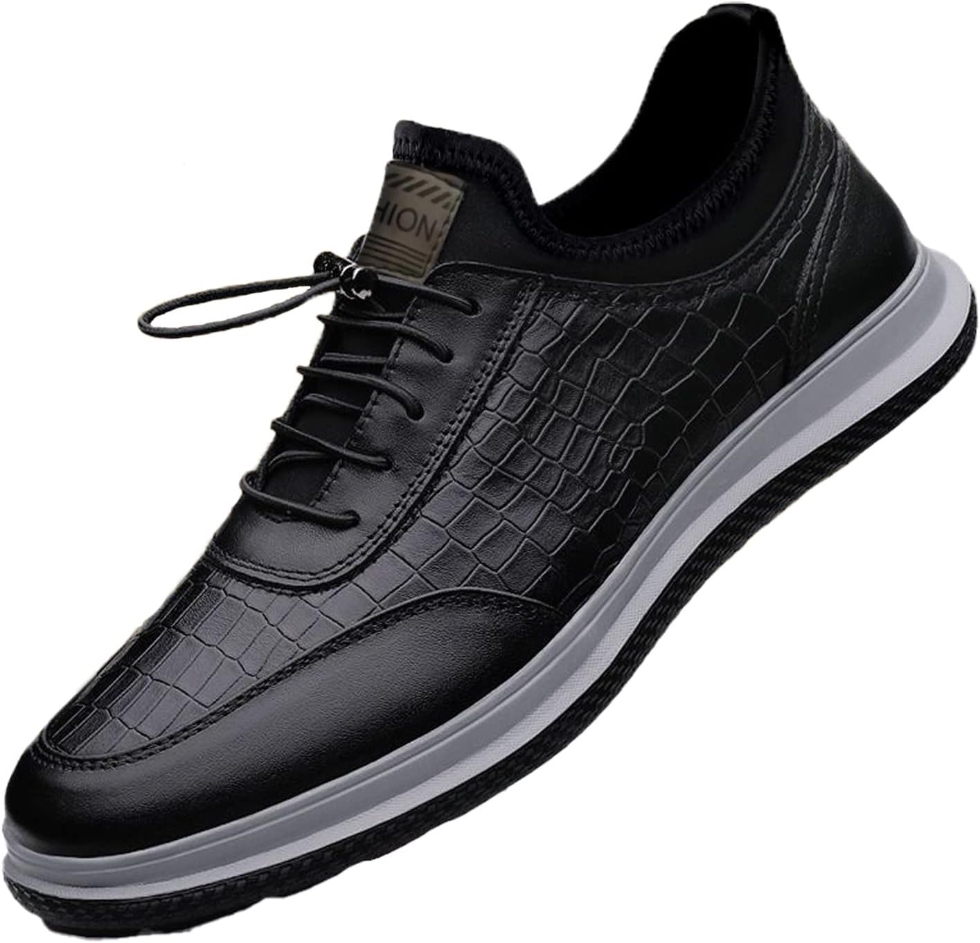 

Мужские кроссовки с толстой подошвой на шнуровке из кожи крокодила, удобные, дышащие, водонепроницаемые, повседневные, с толстой подошвой, для ходьбы, мягкая подошва, деловые оксфорды, спортивная обувь Cubicbee, черный
