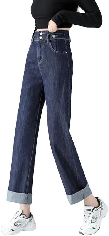 

Женские джинсы прямого кроя свободного силуэта с высокой посадкой