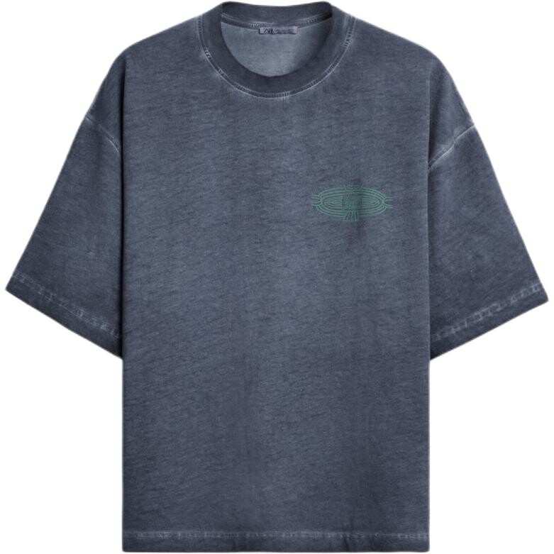 

Футболка мужская синяя стираная Zara, синий
