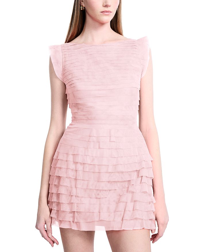 

Тюлевое мини-платье с ярусами BCBGMAXAZRIA, розовый
