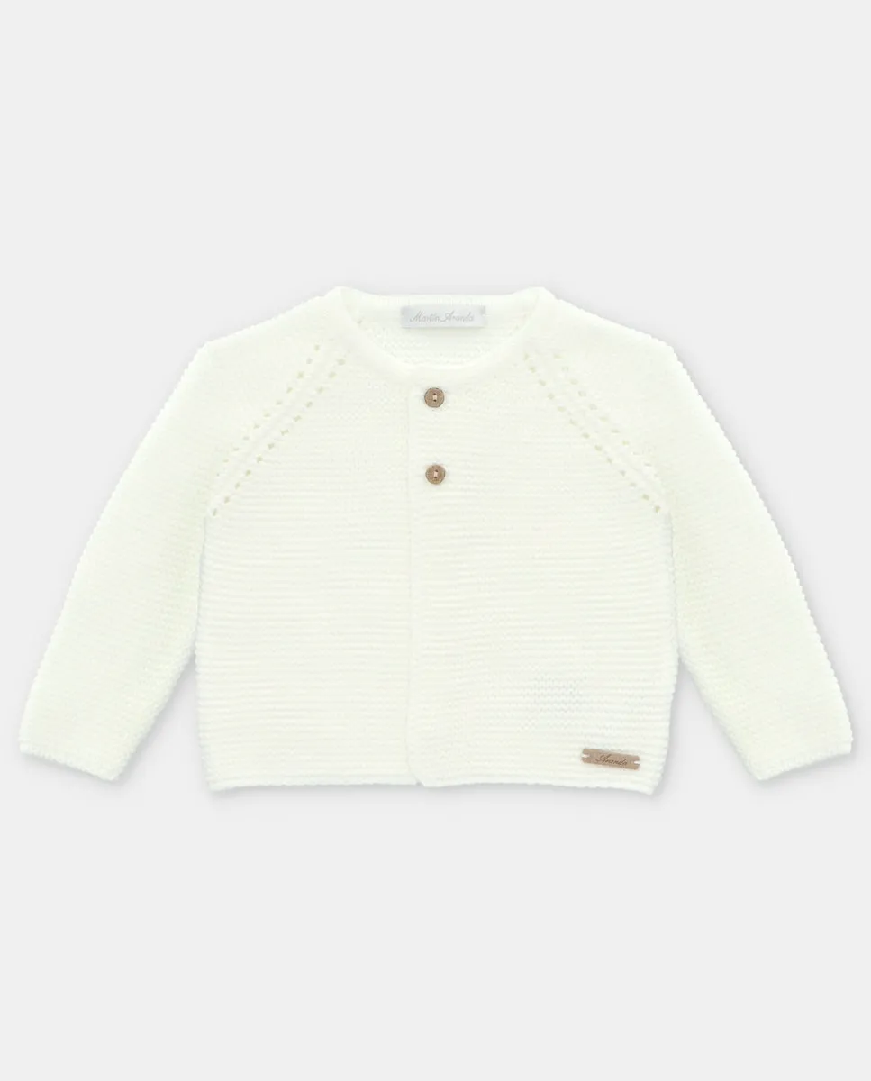 

Вязаная детская куртка с ажурными деталями цвета сырой беж Martín Aranda