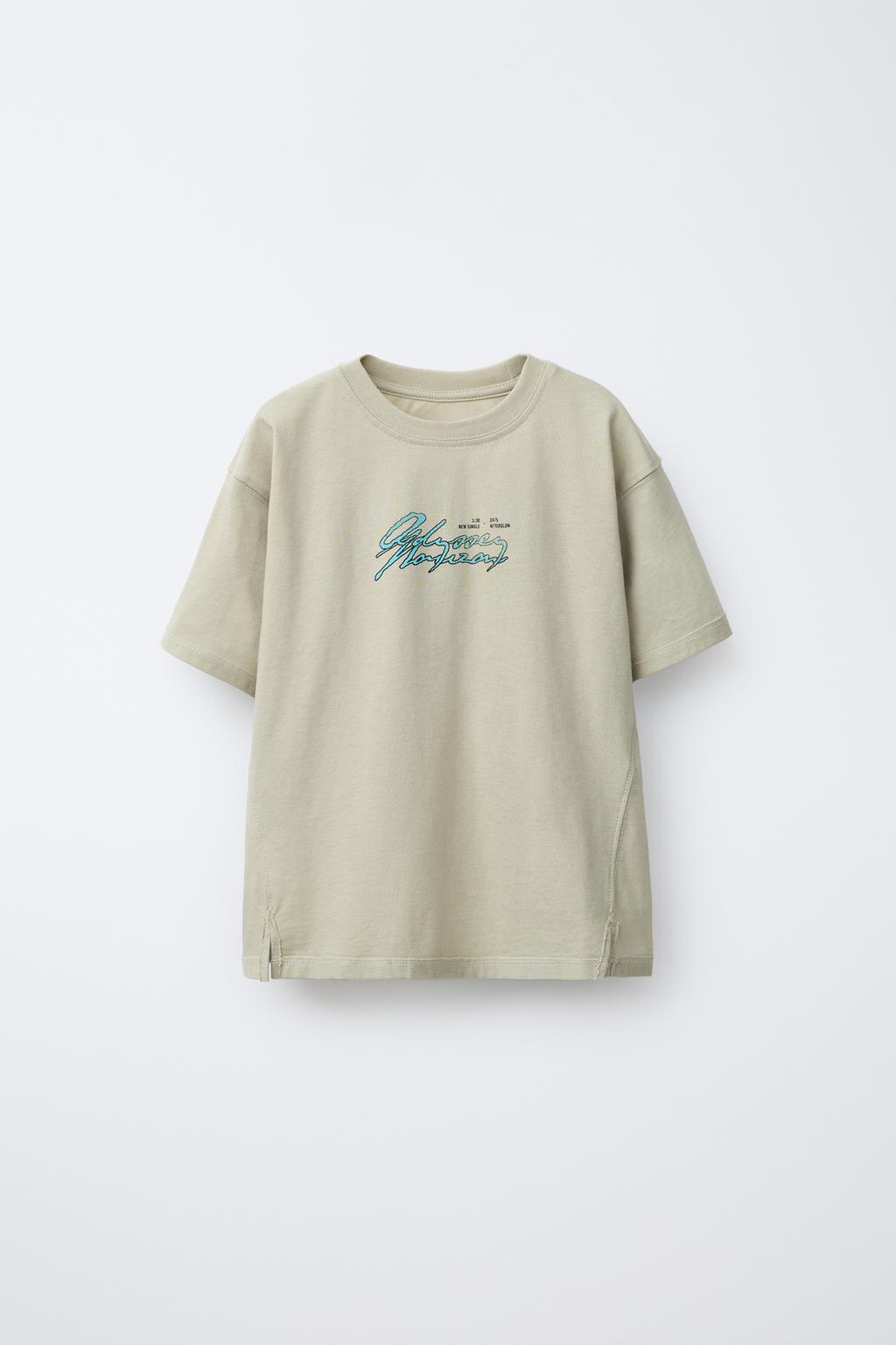 

Футболка с принтом слогана ZARA, цвет Taupe grey