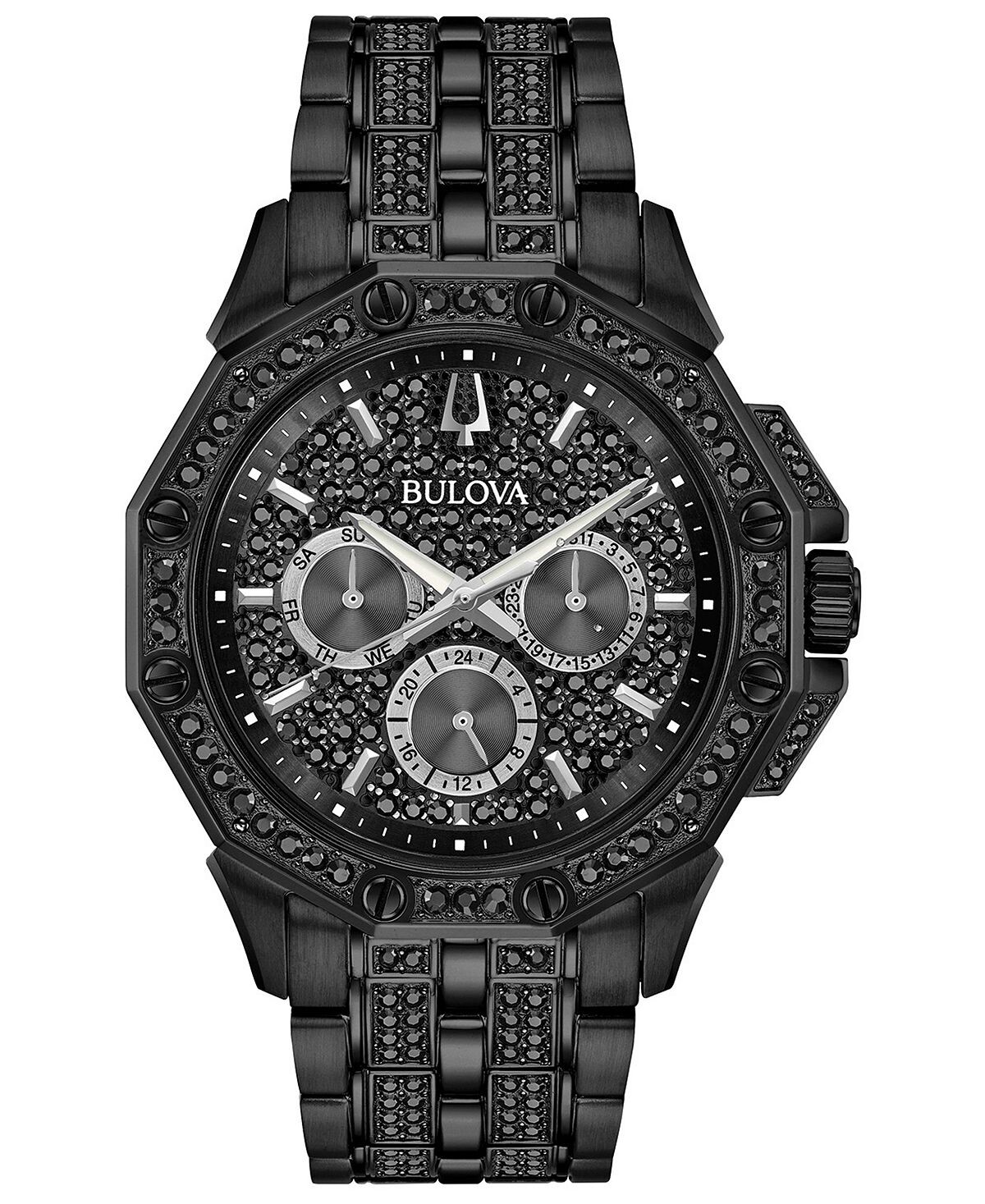 

Мужские часы Phantom Black из нержавеющей стали с браслетом с кристаллами, 41,5 мм Bulova