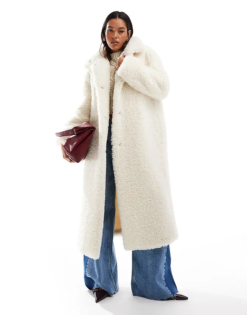 

Длинное кудрявый борг пальто нейтрального цвета ASOS DESIGN