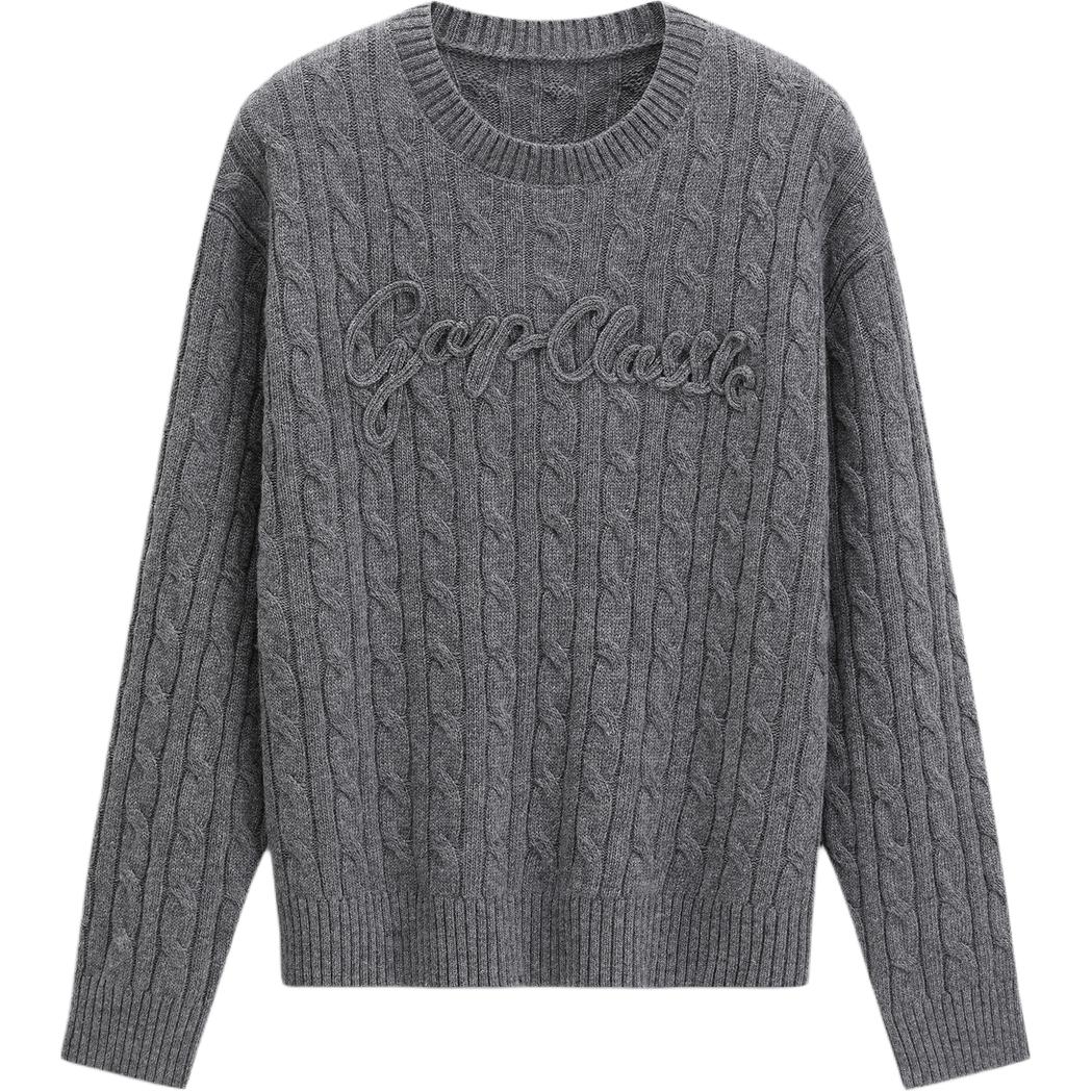 

Трикотажный свитер для женщин с круглым вырезом, умеренная посадка, прочие GAP, heather серый