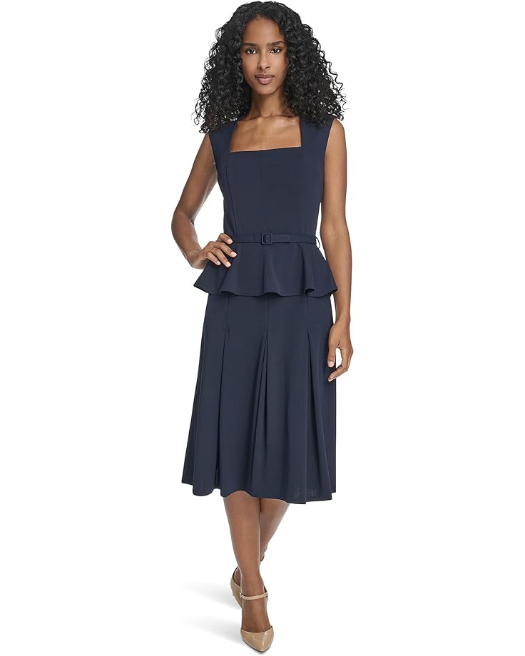 

Женское платье Calvin Klein Short Sleeve Scuba Crepe Belted Peplum Aline, Indigo