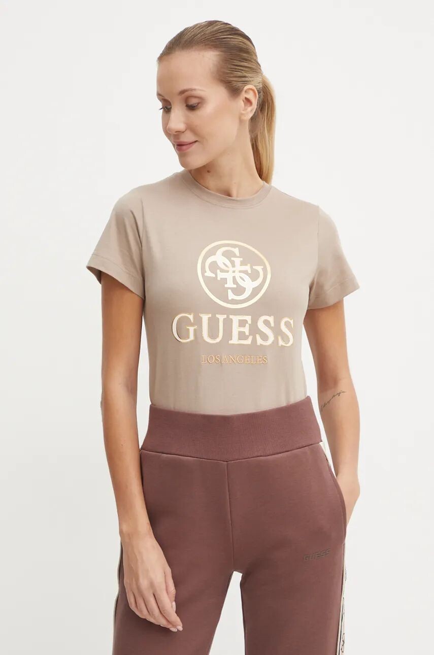 

Хлопковая футболка Guess STACIE, бежевый