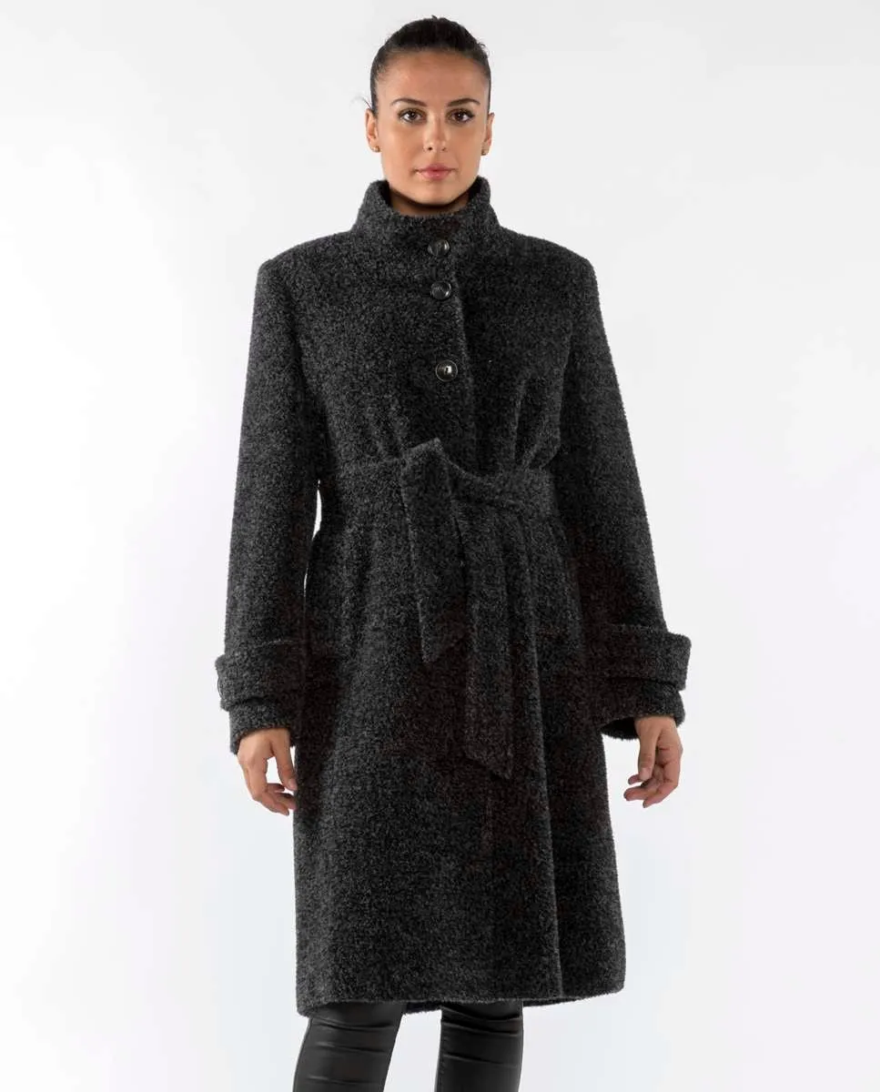 

Женское пальто с воротником-стойкой и поясом Fsh, темно-серый