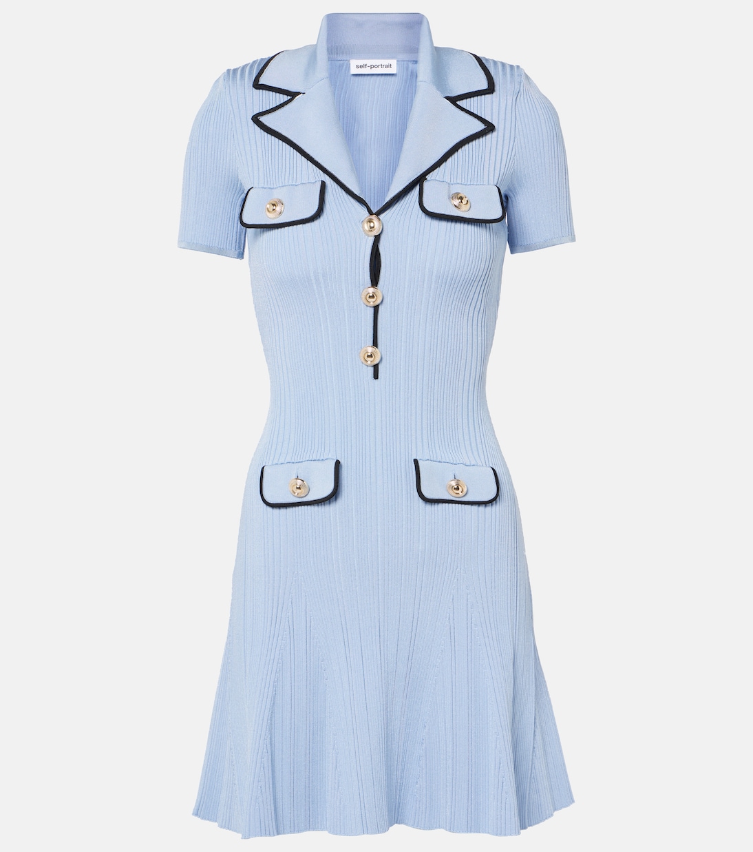 

Мини-платье из ребристой вязки Self-Portrait, синий