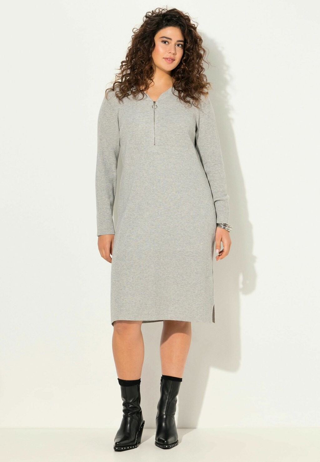 

Платье-джемпер ZIP FRONT Ulla Popken, цвет Mottled Light Grey