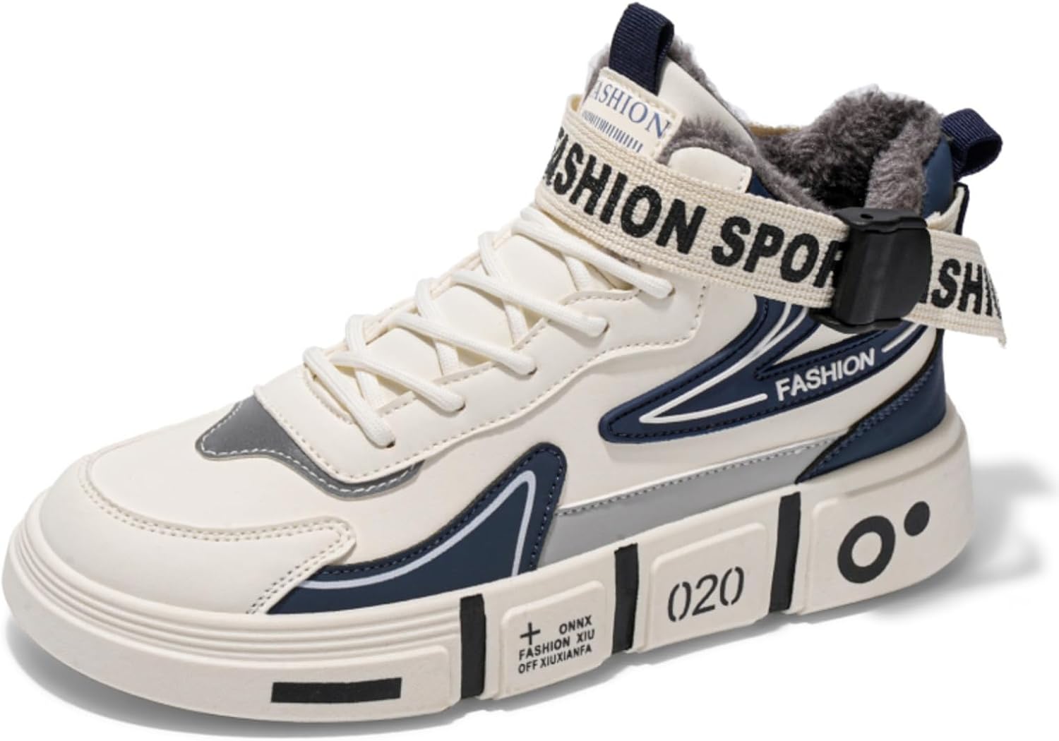 

Мужские высокие кроссовки с флисовой подкладкой: регулируемый ремешок и шнуровка, яркая надпись, массивная амортизирующая подошва- ультратеплая подкладка, идеально подходят для повседневной носки в холодную погоду Khwfjas, синий