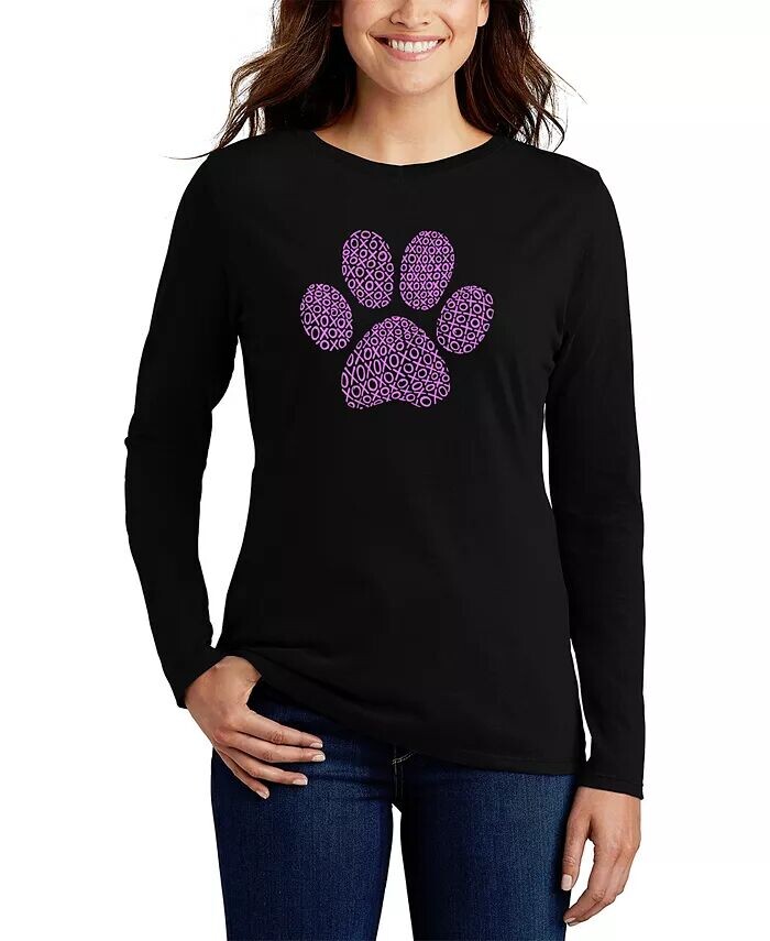 

Женская футболка с длинным рукавом XOXO Dog Paw Word Art LA Pop Art, черный