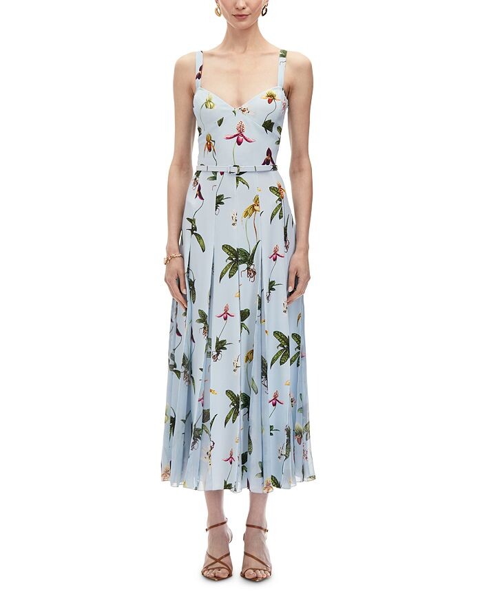 

Платье макси из шифона в складку цвета орхидеи Oscar de la Renta, синий